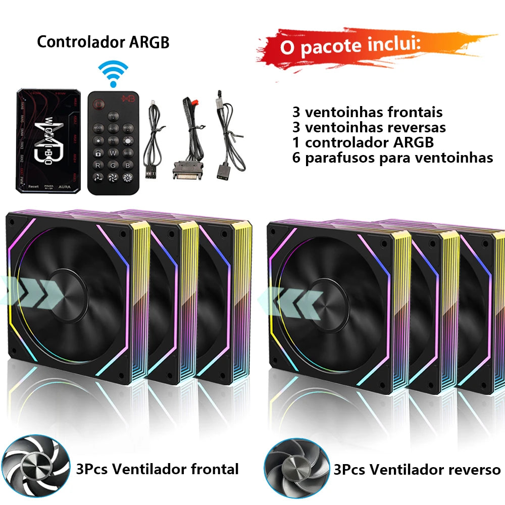 Wovibo PC Ventilador de Refrigeração para Computador 120mm ARGB Infinity Mirror PWM 4Pin 5V 3Pin Branco Preto 12cm Ventiladores