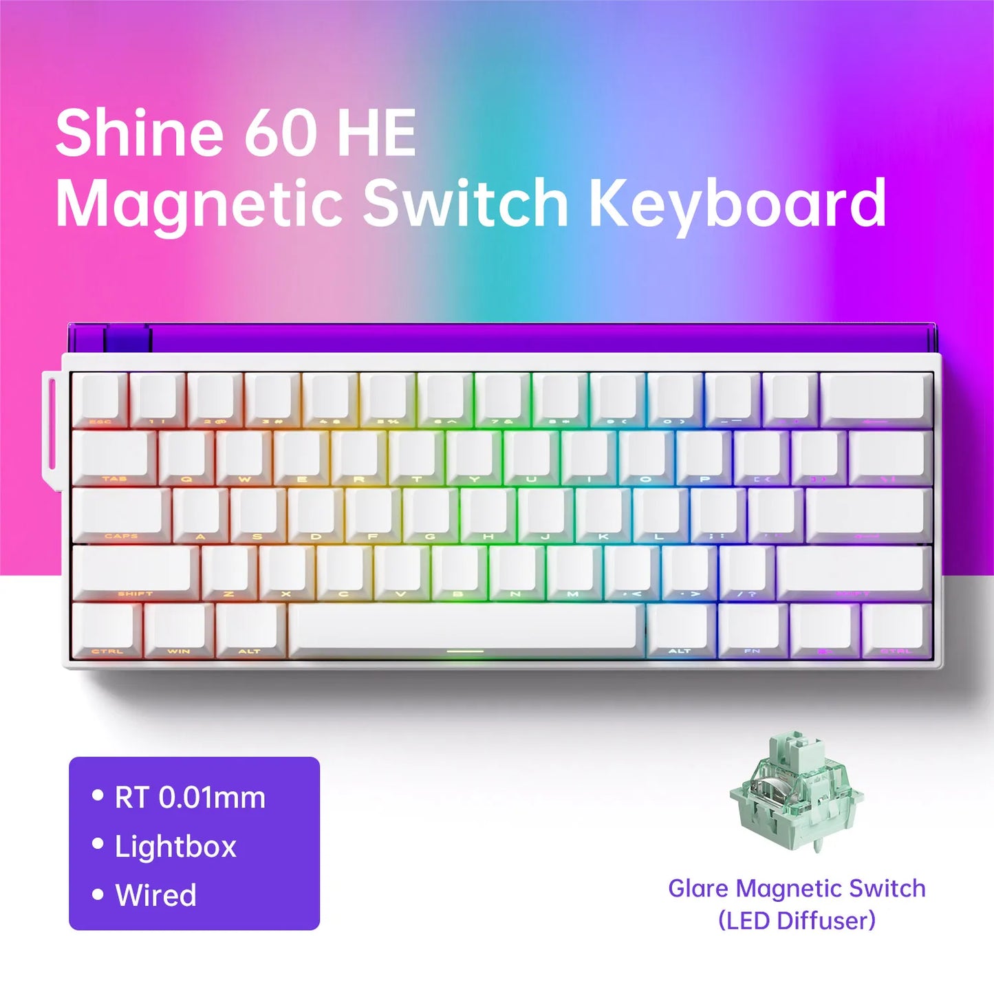 Veekos Shine60 HE Keyboard 60% AGRB with Lightbox RT0.01mm Magnetic Switch 8K Type-C Wired E-Sports Gaming Keyboard Do Brasil