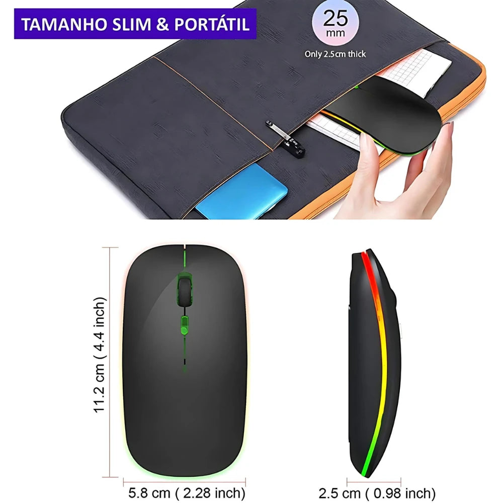 Mouses Wireless Bluetooth Recarregável Led Rgb 2.4 Ghz Sem Fio Moderno