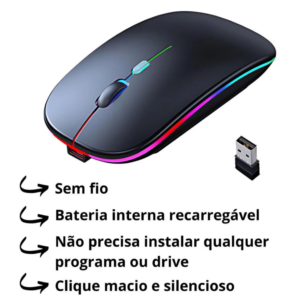 Mouses Wireless Bluetooth Recarregável Led Rgb 2.4 Ghz Sem Fio Moderno