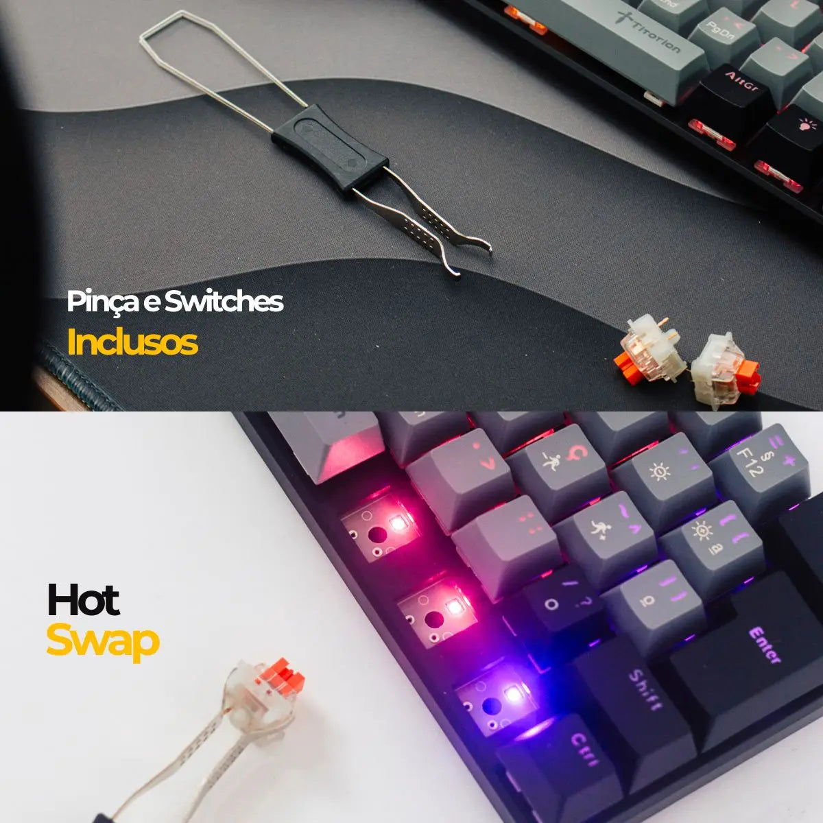 Mechanical Keyboard Gamer Grey 60% Hot Swap Switch Bronw Red Brown Red ABNT2 USB Titorion TE002