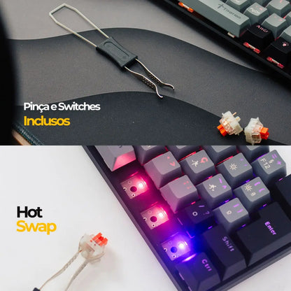 Mechanical Keyboard Gamer Grey 60% Hot Swap Switch Bronw Red Brown Red ABNT2 USB Titorion TE002