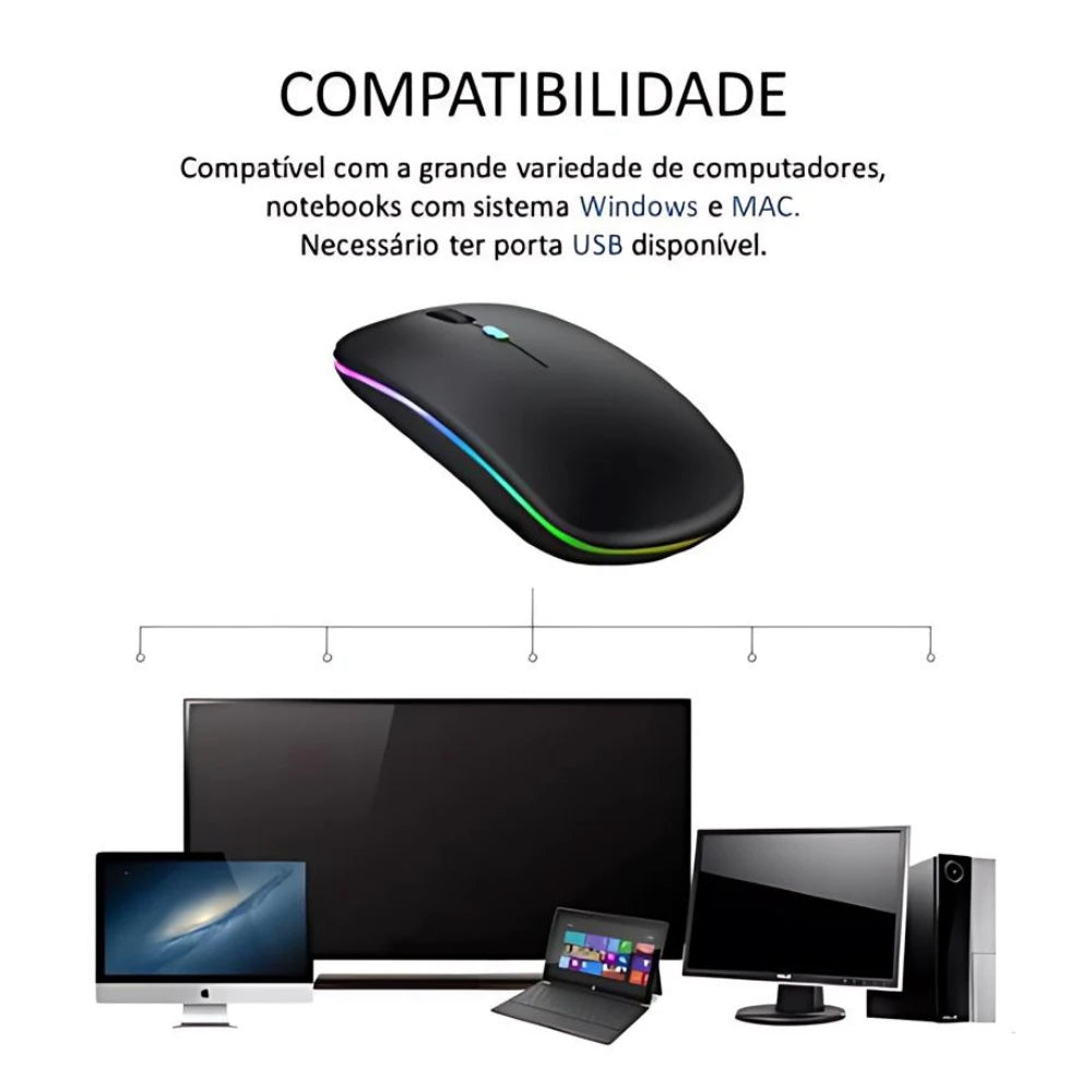 Mouses Wireless Bluetooth Recarregável Led Rgb 2.4 Ghz Sem Fio Moderno