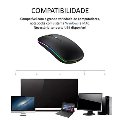 Mouses Wireless Bluetooth Recarregável Led Rgb 2.4 Ghz Sem Fio Moderno