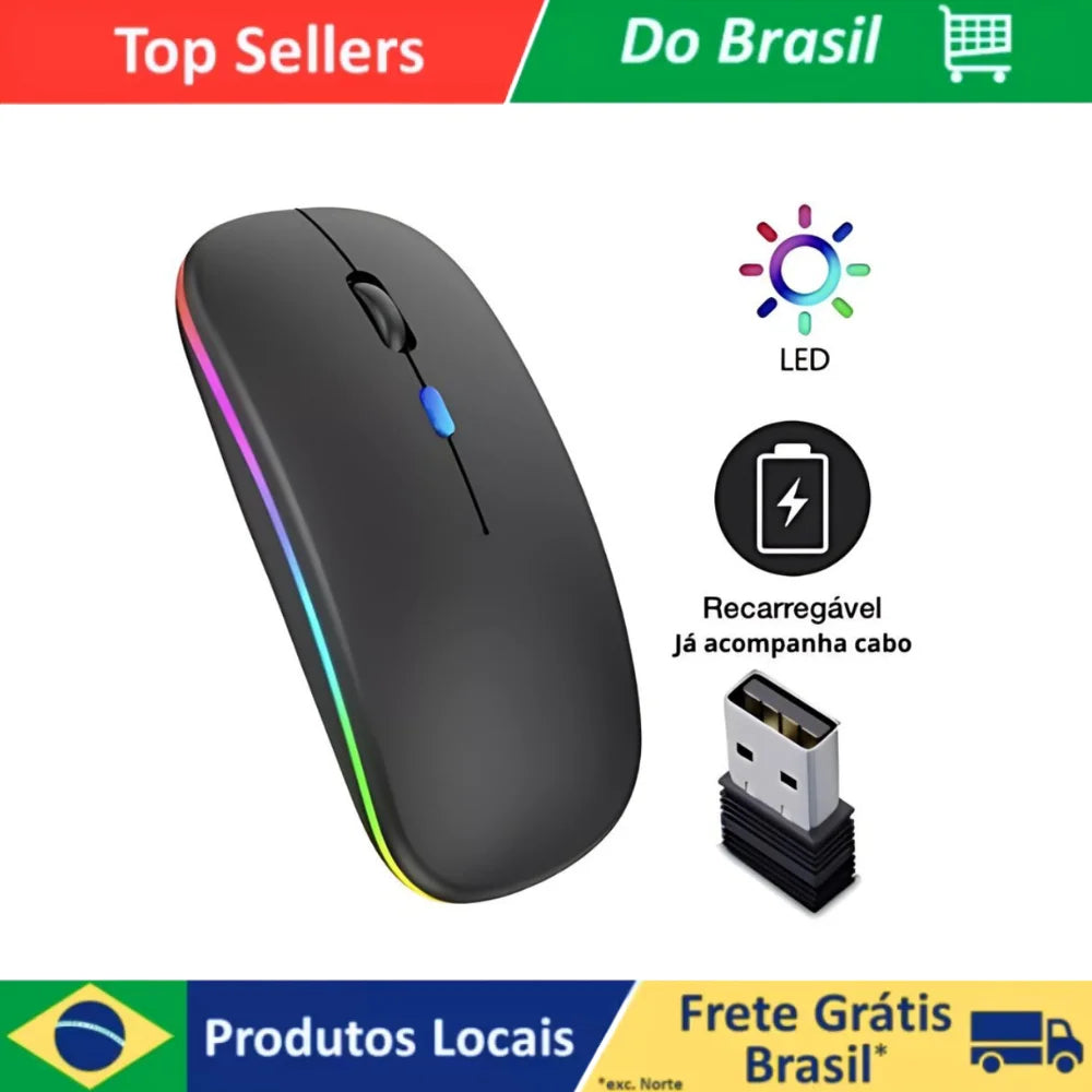 Mouses Wireless Bluetooth Recarregável Led Rgb 2.4 Ghz Sem Fio Moderno