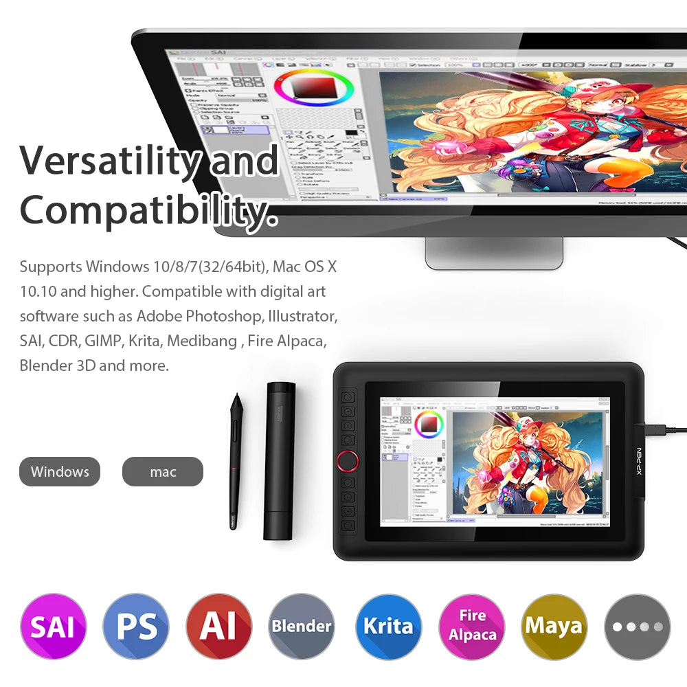 XPPen Artist 13.3 Pro V2 Graphics Tablet Drawing Monitor 13.3" Pen Display Animation Art Design Battery-free Stylus 16K Levels