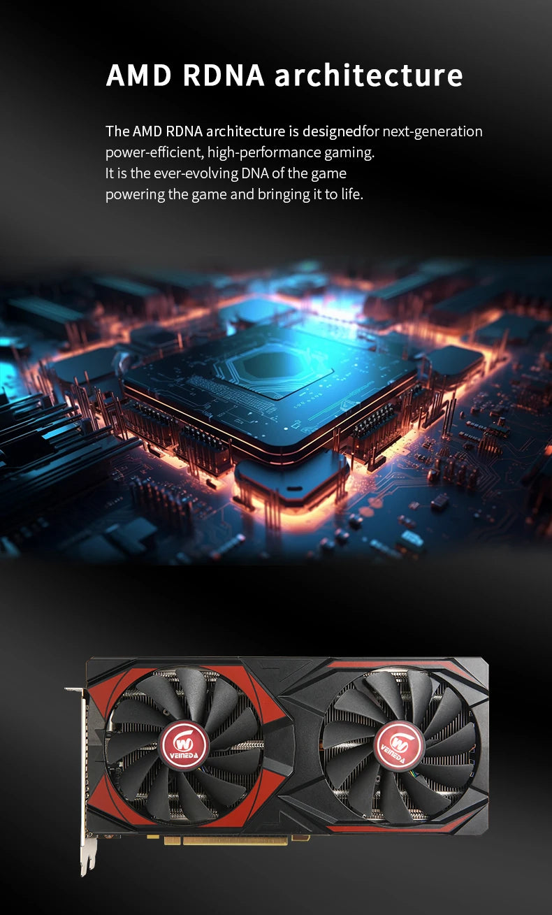 Veineda RX 5700XT 8GB Graphics Card GPU GDDR6 256Bit 8pin+6pin  7nm DP*3 HDMI*1  Video Card Support Desktop CPU placa de video