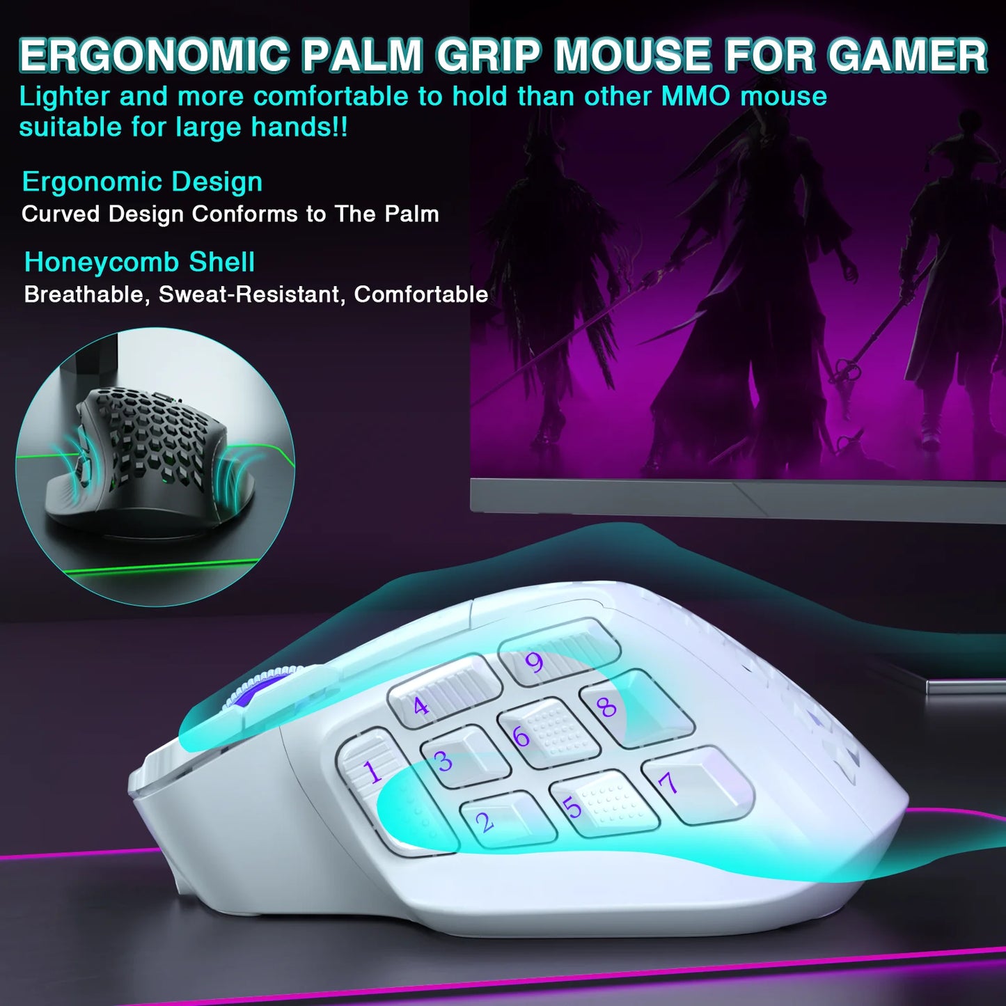 SOLAKAKA SM809 Pro Wireless MMO Gaming Mouse 16 Buttons 24000 DPI Wireles Mouse Ergonomic PAW3311 Sensor