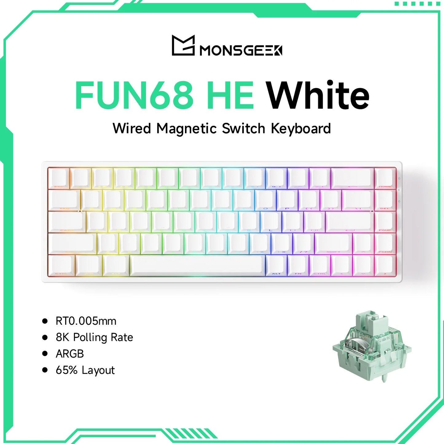 Akko MonsGeek FUN68 HE Magnetic Switch Keyboard 65% Rapid Trigger 0.005mm 8K ARGB Wired Esports Gaming Keyboard for Gamer