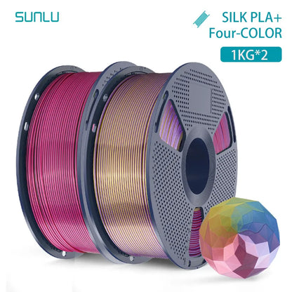 SUNLU 2KG Silk PLA Plus Four Colors Filament 1KG 1.75mm Pla+ Rabinbow Four Colors Neatly Wound 3D Filament for 3D Printer