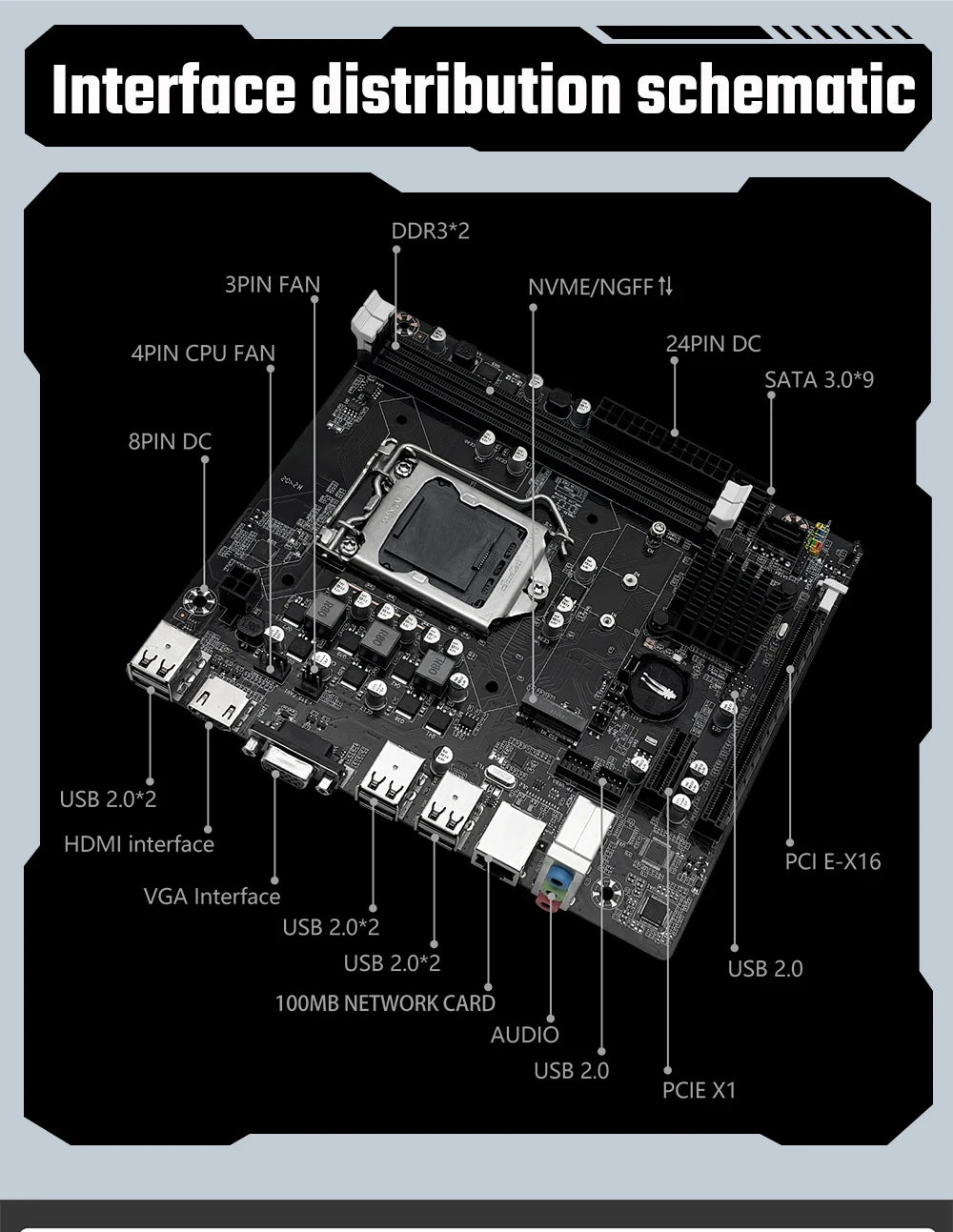 MACHINIST H61 Motherboard M.2 NVME PCIEx16 DVI Supports Dual-channel DDR3 RAM Intel Core 2/3 Gen CPU LGA1155 for Desktop PC
