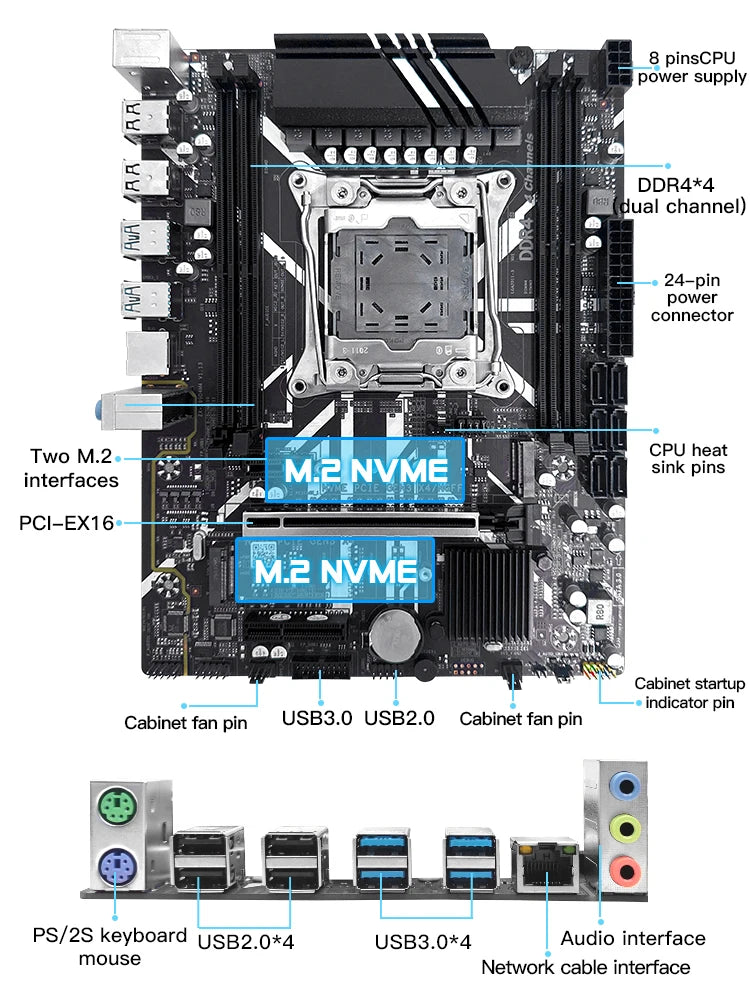 JIESHUO NEW X99 Gaming Motherboard USB3.0 Dual Channel DDR4 Memory PCIEx16 LGA2011-3 Support M.2 NVME for Computer Components