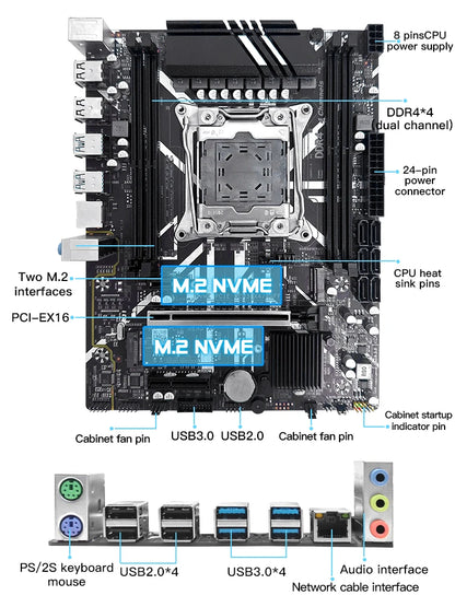 JIESHUO NEW X99 Gaming Motherboard USB3.0 Dual Channel DDR4 Memory PCIEx16 LGA2011-3 Support M.2 NVME for Computer Components