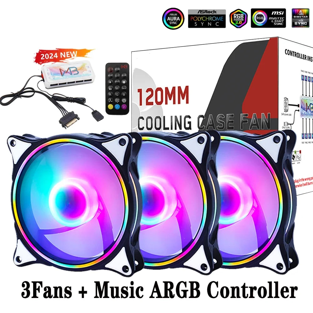 Wovibo 120mm Fan ARGB RGB Cooling Ventilador 6PIN Rainbow Computer Case Chassis Fans 12V Silent Adjust 12cm Aura Sync
