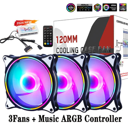 Wovibo 120mm Fan ARGB RGB Cooling Ventilador 6PIN Rainbow Computer Case Chassis Fans 12V Silent Adjust 12cm Aura Sync
