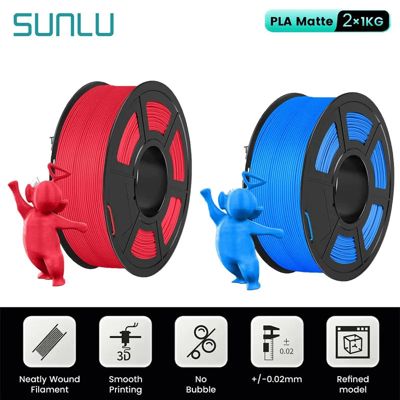 SUNLU Mix-Color 2Roll PLA/PLA Matte/Clear Filament 1.75mm 1kg Spool (2.2lbs) Neatly Wound Filament Fit Most FDM Printer