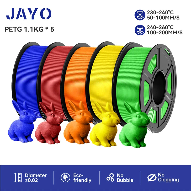 JAYO 5Rolls PLA/PLA Plus/petg/ABS/TPU/PLA meta/PLAYG/HS-PLA 3D Printer Filament 1.75mm FDM 3D Printer Materials for 3D Printer