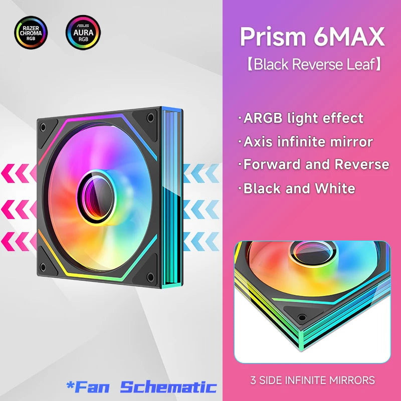 Jungle Leopard Prism 6MAX ARGB CPU Fan 120mm Black White 3 Side Infinity Mirrors PC Cooler Fan 5V 3PIN ARGB Mobo Sync 4PIN PWM