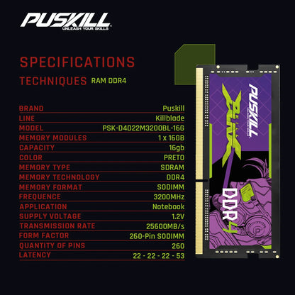 PUSKILL Killblade Memória Notebook Ddr4 16gb 8gb 1.2V 3200mhz 2666mhz 260-PIN SODIMM Memoria RAM Laptop Memory