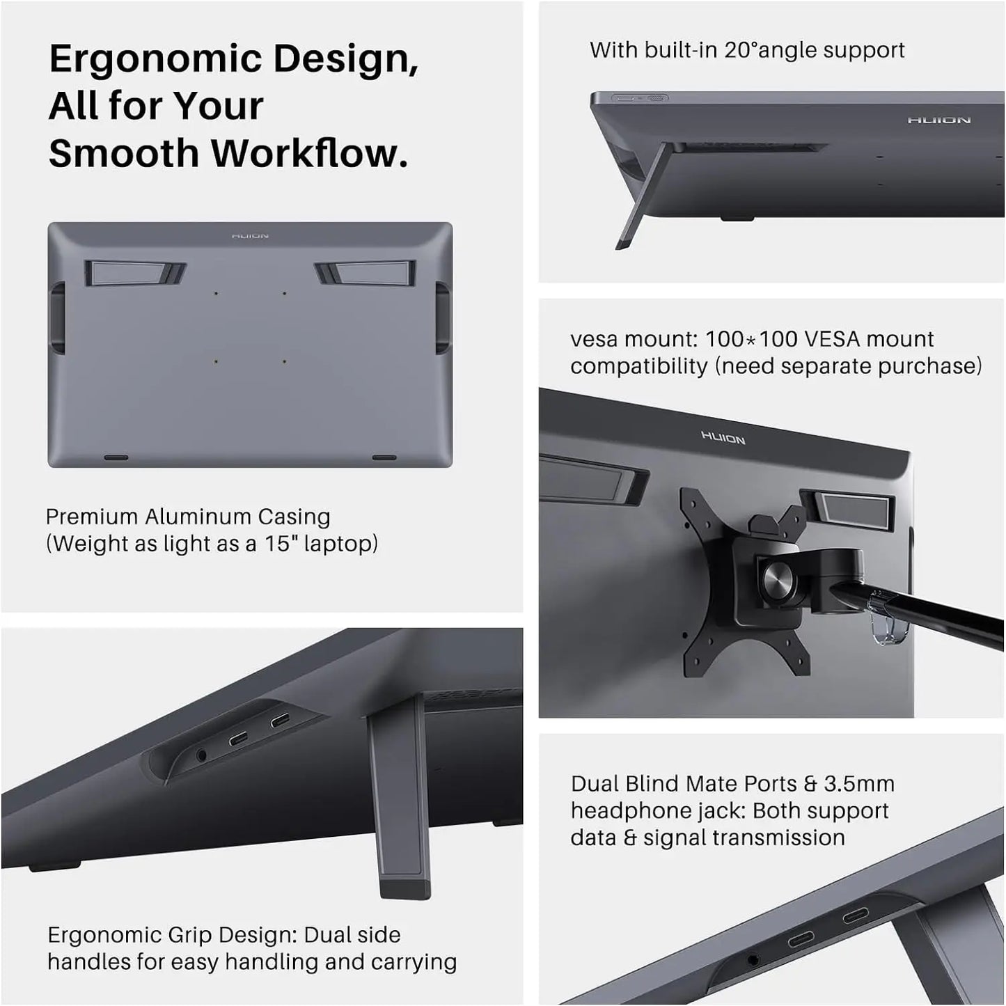 Huion Kamvas Pro 19 Graphics Tablet 4K Touch Screen Monitor Paper Texture Glass Drawing with PenTech 4.0 Stylus 16384 Pressure