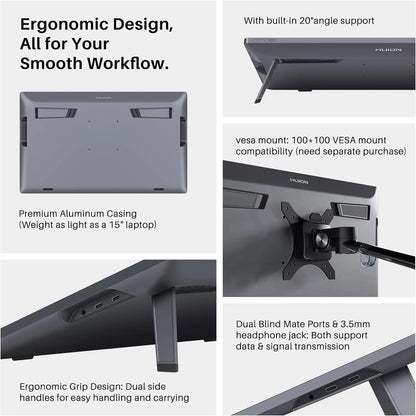 Huion Kamvas Pro 19 Graphics Tablet 4K Touch Screen Monitor Paper Texture Glass Drawing with PenTech 4.0 Stylus 16384 Pressure