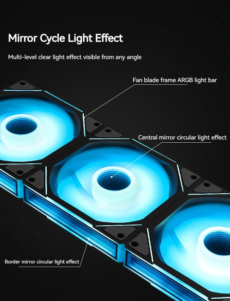 TEUCER JM-1 Fan Kit 3 in 1 ARGB Mirror Cycle Light Effect 4Pin PWM 800-2000RPM Water Cooling 360mm Wireless PC Cooler Fan