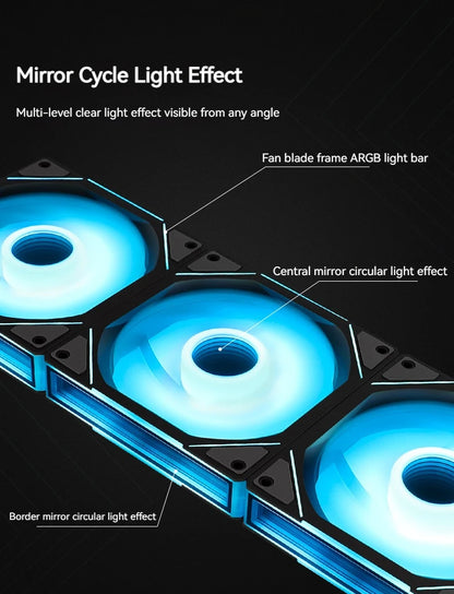 TEUCER JM-1 Fan Kit 3 in 1 ARGB Mirror Cycle Light Effect 4Pin PWM 800-2000RPM Water Cooling 360mm Wireless PC Cooler Fan