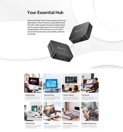 SOYO Mini PC Y5AIR Intel i5 4250U & Y5PLUS i7 4600U CPU 8G RAM 128G ROM VGA USB3.0 M.2 Win11Pro Desktop Computer WiFi BT4.2
