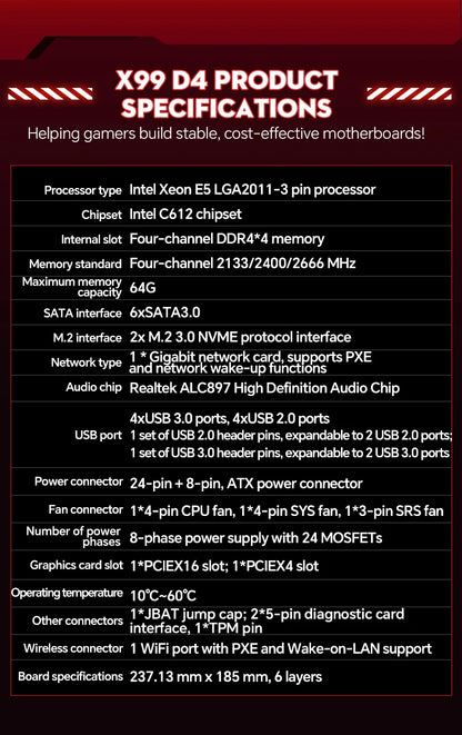 JIESHUO X99-JS11 Motherboard Set with Intel Xeon E5 2682 V4 CPU & Four-channel DDR4 16G  2133MHz RAM for Gaming Computer