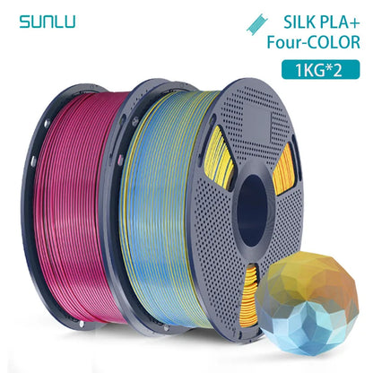 SUNLU 2KG Silk PLA Plus Four Colors Filament 1KG 1.75mm Pla+ Rabinbow Four Colors Neatly Wound 3D Filament for 3D Printer