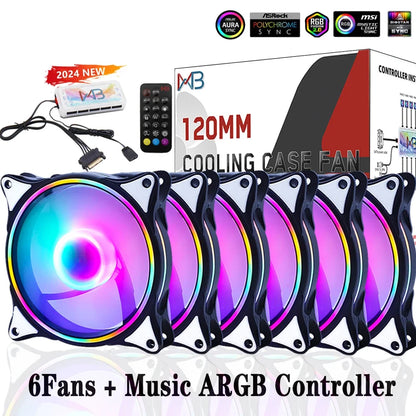 Wovibo 120mm Fan ARGB RGB Cooling Ventilador 6PIN Rainbow Computer Case Chassis Fans 12V Silent Adjust 12cm Aura Sync