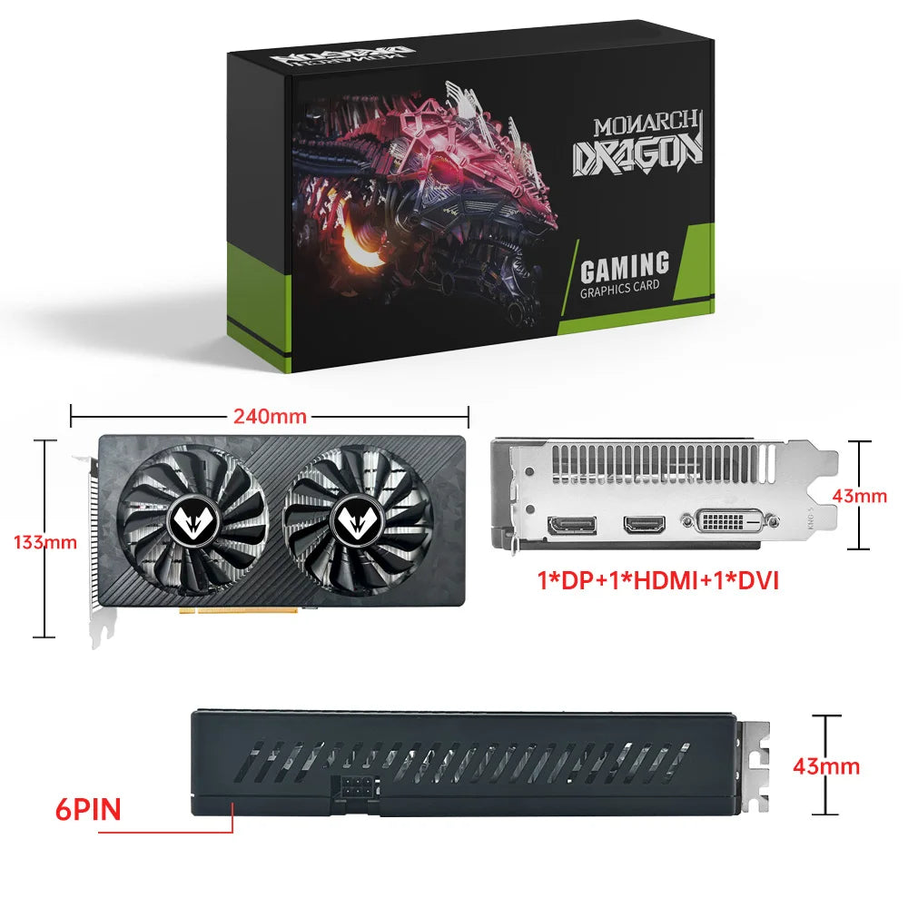 MOUGOL AMD Radeon RX590 8G Graphics Card GDDR5 Video Memory 256Bit Gaming Card DVI+DP Interface DirectX12 for Desktop Computers