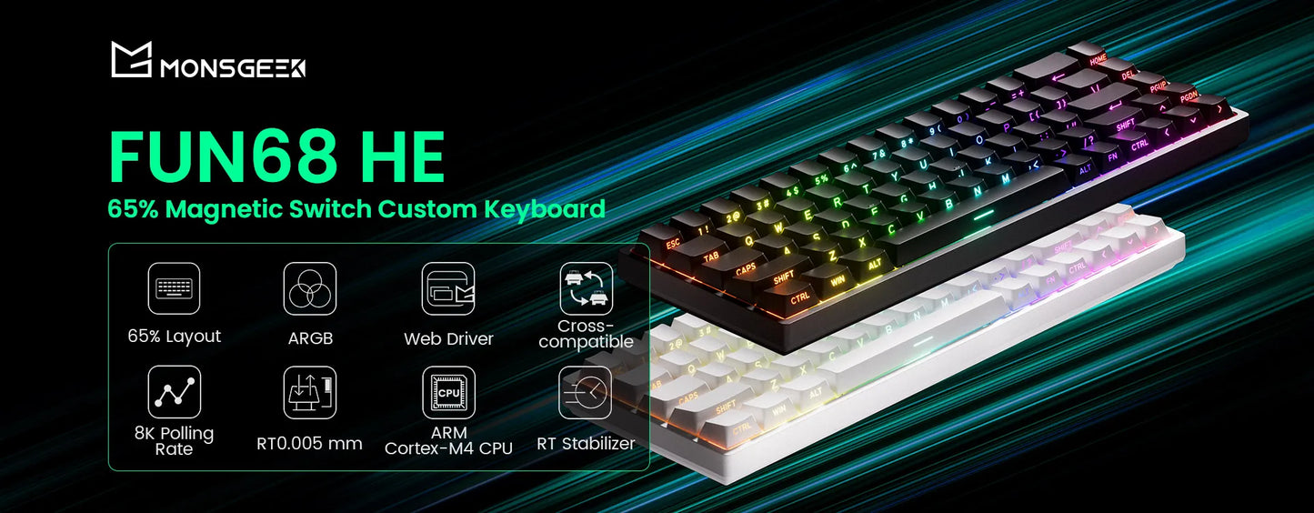 Akko MonsGeek FUN68 HE Magnetic Switch Keyboard 65% Rapid Trigger 0.005mm 8K ARGB Wired Esports Gaming Keyboard for Gamer