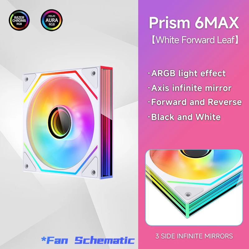 Jungle Leopard Prism 6MAX ARGB CPU Fan 120mm Black White 3 Side Infinity Mirrors PC Cooler Fan 5V 3PIN ARGB Mobo Sync 4PIN PWM