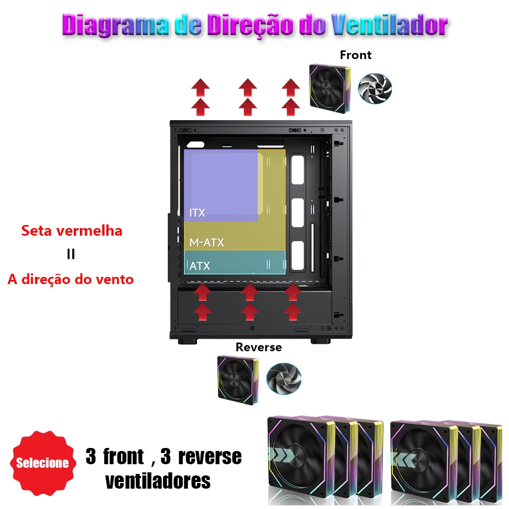 Wovibo PC Ventilador de Refrigeração para Computador 120mm ARGB Infinity Mirror PWM 4Pin 5V 3Pin Branco Preto 12cm Ventiladores