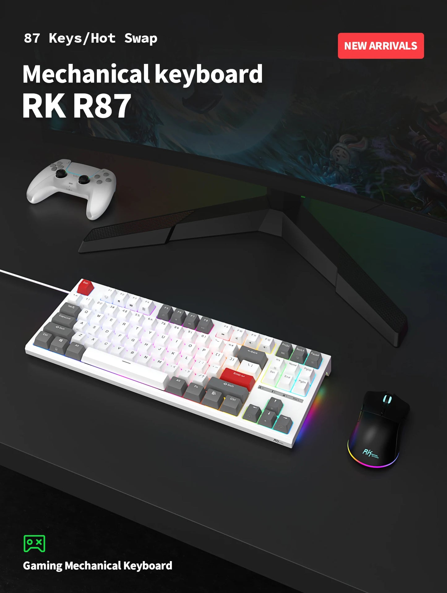 RK R87 Brazilian Portuguese Mechanical Keyboard 87 Keys RGB Backlit Hot-Swappable Gaming Keyboard PBT Keycaps RK ROYAL KLUDGE
