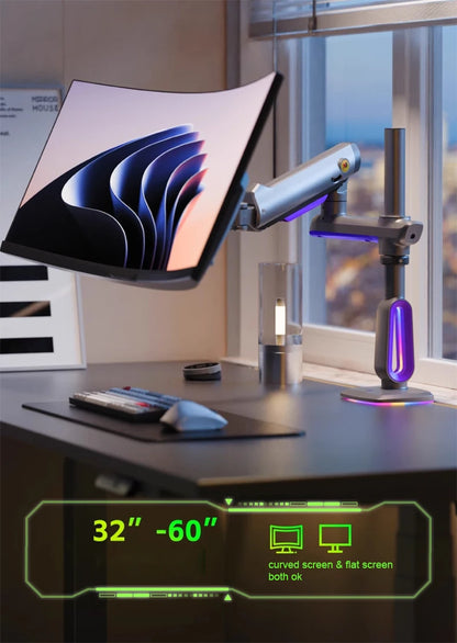 NB F7 E7 Gaming Monitor Arm 32-60 Inch Curved Arc Screen Desktop 2-20kgs Ultra Wide Monitor Holder Mount with RGB Light