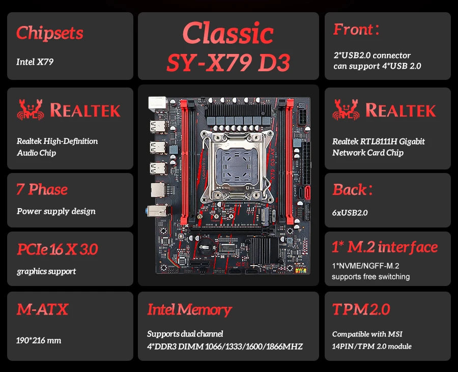 MOUGOL X79 DDR3 Motherboard Set Kit With Intel LGA2011-3 Xeon E5-2689 CPU+DDR3 2*8GB 1600MHz RAM Memory NVME M.2 SATA Game Set