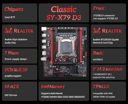 MOUGOL X79 DDR3 Motherboard Set Kit With Intel LGA2011-3 Xeon E5-2689 CPU+DDR3 2*8GB 1600MHz RAM Memory NVME M.2 SATA Game Set