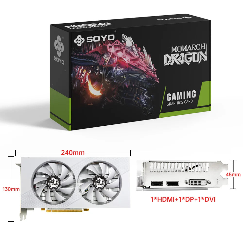 SOYO Radeon RX580 2048SP 8G Graphics Card GDDR5 Memory 256Bit AMD Gaming Video Card DP DVI Interface for Desktop Computers