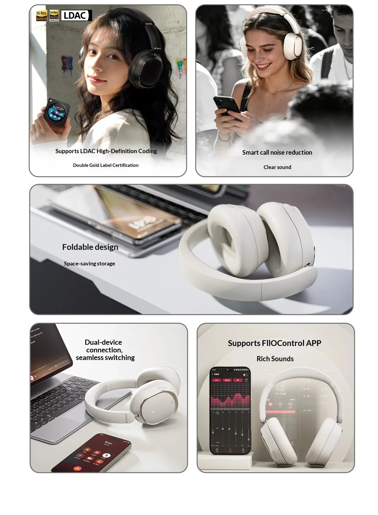 Fiio Eh13 Headphones Over Ear Gaming Bluetooth Dynamic Anc Noise Reduction Ldac Hifi Audio Long Battery Life Wireless Headset