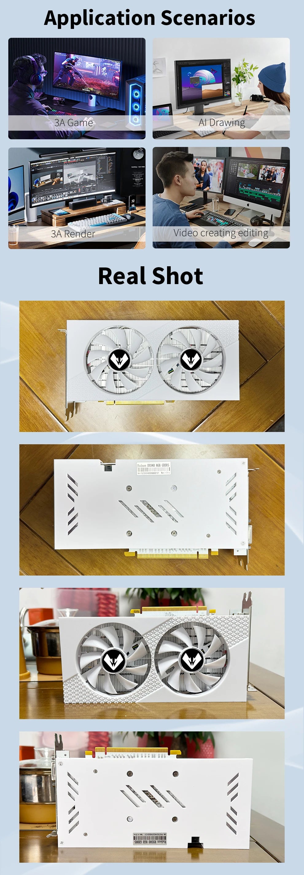 SOYO Radeon RX580 2048SP 8G Graphics Card GDDR5 Memory 256Bit AMD Gaming Video Card DP DVI Interface for Desktop Computers