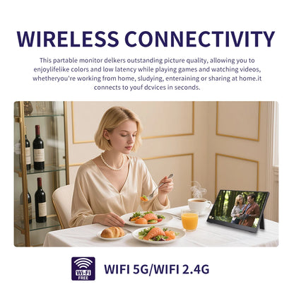 Wireless Portable Monitor 15.6 Inch 1080P FHD Ultra Slim Display WiFi