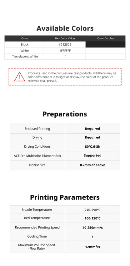 ANYCUBIC PC Filament Super Toughness Polycarbonate PLA 3D Printer Printing Filament Resistance 3D Printer Model Materials For S1