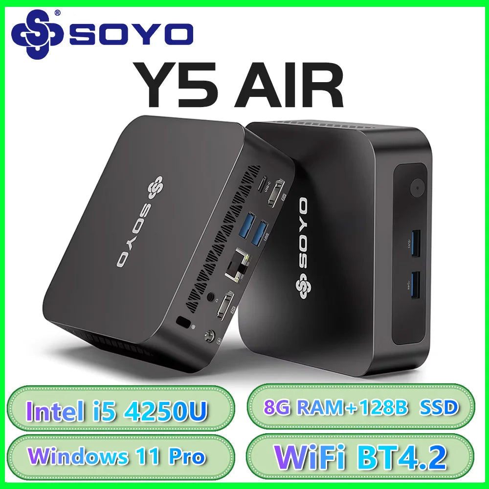 SOYO Mini PC Y5AIR Intel i5 4250U & Y5PLUS i7 4600U CPU 8G RAM 128G ROM VGA USB3.0 M.2 Win11Pro Desktop Computer WiFi BT4.2