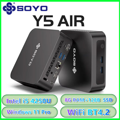 SOYO Mini PC Y5AIR Intel i5 4250U & Y5PLUS i7 4600U CPU 8G RAM 128G ROM VGA USB3.0 M.2 Win11Pro Desktop Computer WiFi BT4.2