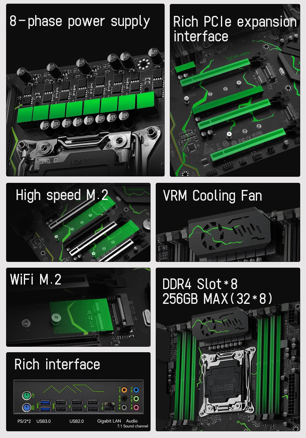 MACHINIST X99 Motherboard LGA 2011-3 Support Xeon E5 2667 V3 2697 V4 CPU Processor DDR4 ECC RAM NON-ECC Memory SSD M.2 ATX MR9S