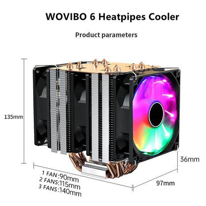 Кулер для процессор 6 трубок радиатор PWM 4PIN 160W для Intel LGA 1150/1151/1155/1200/1700/2011/X79/X99 AM4/AM5