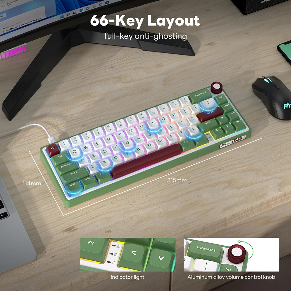 RK R65 Brazilian Portuguese Mechanical keyboard 66Keys Gasket RGB Backlit Hot-swappable Gamer keyboard Brazil RK Royal Kludge