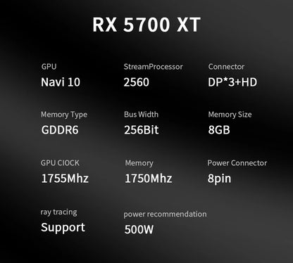 Veineda RX 5700XT 8GB Graphics Card GPU GDDR6 256Bit 8pin+6pin  7nm DP*3 HDMI*1  Video Card Support Desktop CPU placa de video